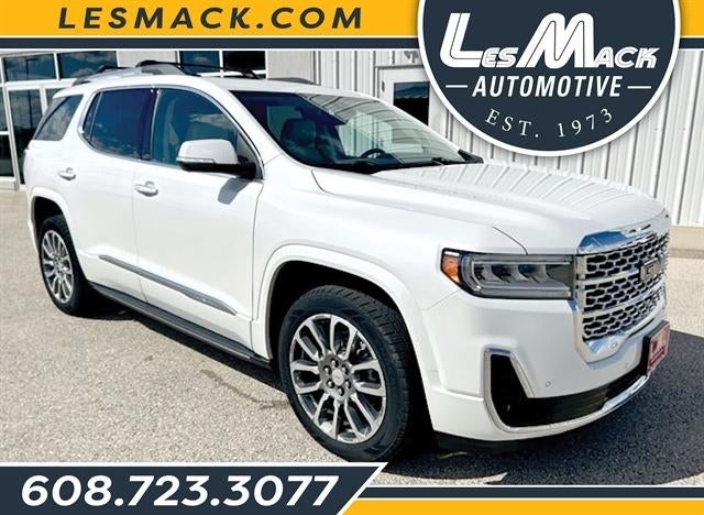 2021 GMC Acadia Denali in White Frost Tricoat — front three-quarter view